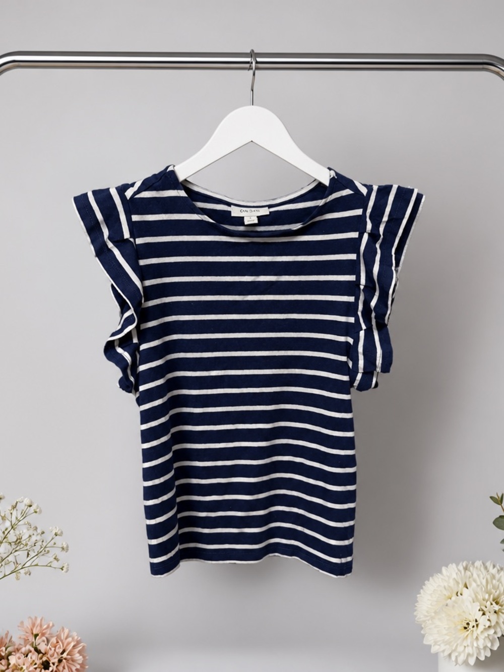 Striped Navy & White Ruffle Sleeve Tee